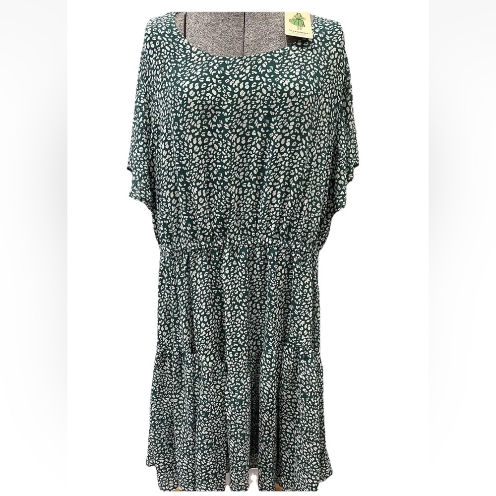 🆕Nemidor plus size 20 NWT fit and‎ flare dress-green check-flutter sleeve-lined